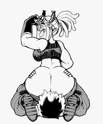 1boy 1boy1girl 1girls ass big_ass big_breasts big_butt black_and_white black_clothing blush bottomless breasts butt facesitting giant_ass hands_on_ass hands_on_butt handwear hatsume_mei huge_ass huge_butt izuku_midoriya large_ass large_butt looking_at_viewer looking_back medium_hair mei_hatsume midoriya_izuku muscular muscular_female my_hero_academia ragingbarbarians smirk tank_top tanktop tied_hair rating:Explicit score:229 user:Everyday_Degenerate