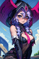  ai_generated breasts era_(omega_strikers) female omega_strikers purple_eyes purple_hair sultryspark  rating:explicit score: user:blazebeauty