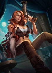  1girls blue_eyes female female_only league_of_legends light-skinned_female light_skin neiakori red_hair riot_games sarah_fortune  rating:questionable score: user:mydickhurtaf