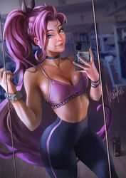  1girls female female_focus female_only gym_clothes league_of_legends neiakori selfie seraphine_(league_of_legends) workout_clothes  rating:questionable score: user:mydickhurtaf