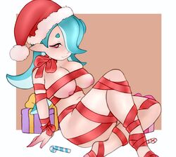 2022 blue_hair breasts cephalopod cephalopod_humanoid christmas female hair_over_one_eye hi_res highres light-skinned_female light_skin octoling octoling_girl red_eyes santa_hat shiver_(splatoon) shiver_hohojiro splatoon splatoon_(series) splatoon_3 tentacle_hair vespbee rating:Explicit score:30 user:ShiverFanboy