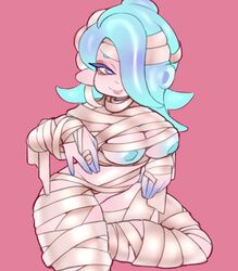 2022 blue_hair breasts cephalopod cephalopod_humanoid female female_only hair_over_one_eye hi_res highres light-skinned_female light_skin mummy mummy_costume mummy_wrappings nipples octoling octoling_girl red_eyes shiver_(splatoon) shiver_hohojiro splatoon splatoon_(series) splatoon_3 tentacle_hair vespbee rating:Explicit score:36 user:ShiverFanboy