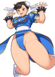 blue_dress boots brown_hair chun-li happy reupload shigenobu smile street_fighter wrist_cuffs yatta! rating:Questionable score:58 user:Bob_the_Guy