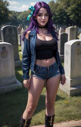  abigail_(stardew_valley) ai_generated choker jsmithaguy purple_hair short_shorts stardew_valley tank_top  rating:explicit score: user:jsmithaguy