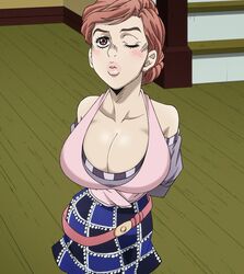 1girls alternate_breast_size big_breasts blush blushing breasts brown_hair cleavage closed_eye david_productions deep_cleavage diamond_is_unbreakable edit female female_focus female_only huge_breasts jojo's_bizarre_adventure kawajiri_shinobu light-skinned_female light_skin luckyshazo puffy_lips screenshot_edit skirt solo solo_female solo_focus rating:Explicit score:211 user:mr.sparkle