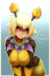 bee bees_series big_breasts blonde_hair blue_eyes breasts dialogue fur furry honey kisskuo league_of_legends orbeeanna orianna riot_games rating:Explicit score:139 user:Cockaisa