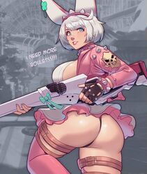 1girls ass ass_focus big_ass big_breasts dat_ass elphelt_valentine guilty_gear guilty_gear_strive guilty_gear_xrd gun i_need_more_bullets large_ass light-skinned_female light_skin lipstick meme pale-skinned_female pale_skin revealing_clothes skullworms solo solo_female solo_focus thick_thighs tiny_waist wedding_dress rating:Explicit score:165 user:HexZeke