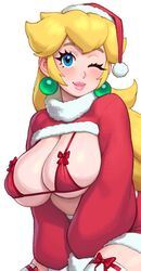 1girls bikini blonde_hair blue_eyes blush breasts christmas christmas_headwear christmas_outfit female huge_breasts light-skinned_female light_skin looking_at_viwer mario_(series) nintendo one_eye_closed princess_peach red_bikini rizdraws santa_hat simple_background skindentation smiling smiling_at_viewer thick_lips thick_thighs thighhighs wink winking_at_viewer rating:Questionable score:239 user:Aeolus_HX