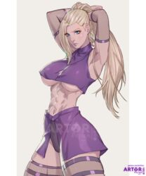 abs armpits arttoru big_breasts blonde_hair blue_eyes cameltoe elbow_gloves fishnets hair_over_one_eye hairpin high_ponytail ino_yamanaka midriff muscular_female naruto no_bra platinum_blonde_hair ponytail posing skimpy toned_female underboob rating:Explicit score:194 user:mangaboy69