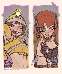 2girls atoroux bloody_artist blush brown_hair deep_rock_galactic driller_(deep_rock_galactic) dwarf_female edit edited female_dwarf genderswap girl green_eyes orange_hair rule_63 scout_(deep_rock_galactic) rating:Explicit score:139 user:EtoYaNoNeYa