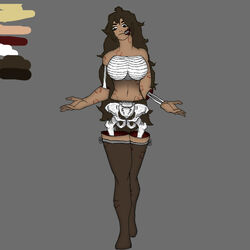  bandage big_breasts bite bite_mark bite_mark_breast bite_mark_on_breast bite_marks blackhole64 bone boobs breasts brown_hair dark_skin exposed_bone exposed_breasts long_hair pantyhose woman zombie zombie_girl  rating:explicit score: user:blackhole64