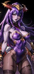 ai_generated big_breasts bunnysuit female league_of_legends leotard long_hair lux_paladin pantyhose purple_hair pussy riot_games shyvana thick_thighs thighhighs rating:Explicit score:31 user:Lux_Paladin