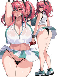 1girls 2022 ankle_socks anklehighs ass azur_lane black_socks breasts bremerton_(azur_lane) bremerton_(scorching-hot_training)_(azur_lane) drogod_(artist) female female_only hips huge_ass huge_breasts long_hair pink_eyes pink_hair simple_background slim_waist socks sportswear tennis_uniform thick_thighs thighs thong twintails wide_hips rating:Questionable score:435 user:Cero_Oscuras