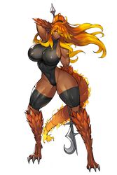 1girls amber_eyes armpits ass billhook breasts claws dark-skinned_female dark_skin dragon_girl eyebrows_visible_through_hair eyelashes fat_ass female female_focus female_only fire flaming_hair flaming_tail front_view grin gurimjang hair_over_one_eye highleg highleg_leotard holding_polearm holding_weapon large_breasts leotard lipstick long_hair looking_at_viewer muscular muscular_female navel navel_line nipple_bulge nipples orange_hair plump polearm ponytail sideboob skin_tight smile tail tan_body tan_skin teeth thick_thighs thigh_band thighs thin_waist toned toned_female two_tone_hair weapon wide_hips rating:Questionable score:109 user:CalZone