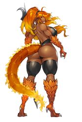 1girls amber_eyes ass ass_focus billhook breasts claws dark-skinned_female dark_skin dragon_girl eyelashes fat_ass female female_focus female_only fire flaming_hair flaming_tail grin gurimjang hair_over_one_eye holding_polearm holding_weapon large_breasts lipstick long_hair looking_at_viewer looking_back muscular muscular_female orange_hair plump polearm ponytail smile tail tan_body tan_skin teeth thick_ass thick_thighs thigh_band thighs toned toned_female two_tone_hair weapon rating:Questionable score:91 user:CalZone