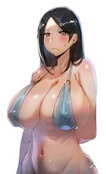 arms_behind_back bijin_onna_joushi_takizawa-san bikini black_hair bow_(bhp) breasts brown_eyes cleavage commentary_request cowboy_shot curvy embarrassed female huge_breasts long_hair looking_at_viewer mole mole_under_mouth navel parted_hair simple_background solo sweat swimsuit takizawa_kyouko rating:Questionable score:283 user:do_you_fart