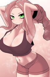 big_breasts breasts green_eyes midriff nobunagapero octoling octoling_girl peronattu splatoon sports_bra thick_thighs thighs tomboy undressing rating:Questionable score:109 user:lamemak