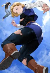 alternate_version_available android_17 android_18 ass big_ass big_breasts boots cleavage dragon_ball dragon_ball_z flying ripped_clothing skirt yoshi55level yoshio_(55level) rating:Explicit score:125 user:mangaboy69