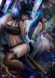 1girls axsens bangs bare_shoulders bare_skin bare_thighs black_crop_top black_panties black_underwear blue_hair busty butterfly butterfly_hair_ornament cleavage closed_legs clothed clothed_female clothing coffee_table cosplay crop_top crossover cute_face dark_blue_hair demon_slayer epaulettes female female_focus female_only fit fit_female fusion hair_ornament hime_cut hyuuga_hinata jewelry katana kimetsu_no_yaiba kochou_shinobu_(cosplay) laying_down laying_on_side legs legs_closed light-skinned_female light_skin long_hair looking_at_mirror looking_at_self looking_back magic mirror mirror_reflection naruto naruto_(series) naruto_shippuden navel necklace open_clothes open_robe panties pillows plant purple_eyes robe sideboob slim_girl slim_waist smile solo solo_female solo_focus stockings sword table thighs toned toned_female toned_stomach underwear vase weapon rating:Safe score:139 user:Hentai_Bro69