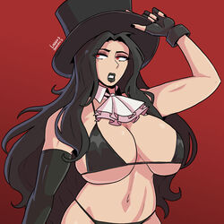 1girls 2022 absurd_res arc_system_works bikini black_hair black_lipstick breasts female female_only fingerless_gloves genderswap gloves guilty_gear guilty_gear_strive hi_res highres large_breasts lipstick loggus_doggus long_hair makeup micro_bikini midriff rule_63 testament_(guilty_gear) thick_lips toned top_hat rating:Questionable score:244 user:Log_draws