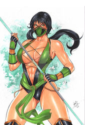 1girls 2d abs black_hair cleavage dark-skinned_female ed_benes_studio facemask fingerless_gloves fit_female green_eyes huge_breasts jade_(mortal_kombat) lanio_sena long_hair mortal_kombat mortal_kombat_(2011) revealing_clothes voluptuous rating:Questionable score:62 user:TheKindHaremMaster