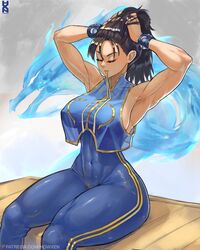 1girls 2023 abs adjusting_hair athletic_female big_breasts bodysuit brown_hair capcom chun-li chun-li_(fortnite) closed_eyes female female_only fortnite fully_clothed howxen large_breasts light-skinned_female muscular_female perky_breasts sitting slim_waist solo street_fighter street_fighter_alpha thick_thighs wide_hips rating:Safe score:128 user:BlueVertig0