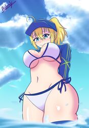  artoria_pendragon ass astralx bikini blonde_hair blue_eyes breasts fate/grand_order fate_(series) mysterious_heroine_xx_(foreigner) swimsuit thighs  rating:questionable score: user:muranyx