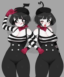 2girls :3 adorable beret black_eyes black_sclera bonbon_(derpixon) chuchu_(derpixon) cleavage cowboy_shot cute female_only fredek666 hankerchief mime mime_and_dash mime_girl red_gloves white_body white_eyes white_sclera rating:Safe score:199 user:Fex_nex