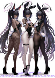 3girls absurd_res alternate_hairstyle animal_ear_fluff animal_ears ass b-pang bangs bare_shoulders black_hair black_hairband black_legwear black_pasties blank_background blouse blue_archive breasts bunny_ears bunny_girl bunny_tail bunnysuit butt_crack closed_mouth dark-skinned_female dark_hair dark_skin detached_collar exposed_back eyebrows_visible_through_hair fake_animal_ears female female_only fishnet_top fishnets full_body gloves gradient_hair hair_between_eyes hairband halo high_heels highres karin_(blue_archive) karin_(bunny)_(blue_archive) karin_(bunny_girl)_(blue_archive) large_breasts latex leotard long_hair long_sleeves looking_aside looking_at_viewer looking_back looking_back_at_viewer meme_clothing multicolored_hair multiple_girls multiple_views official_alternate_costume open_mouth pantyhose pasties playboy_bunny rabbit_ears reverse_bunnysuit reverse_outfit round_ass round_butt shirt short_hair shrug_(clothing) simple_background skimpy_clothes sleekite strapless strapless_leotard streaked_hair tail thigh_strap thighhighs thighs very_long_hair white_background white_gloves white_legwear wrist_cuffs x_pasties yellow_eyes rating:Questionable score:264 user:SuperiorSlut