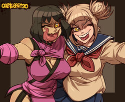 2d big_breast blonde_hair breast castleart crazy_eyes crossover dark_hair eastern_and_western_character fangs female female/female female_only himiko_toga hugging light_skin mileena mortal_kombat mortal_kombat_11 my_hero_academia netherrealm_studios pale_skin schoolgirl_uniform selfie smiling smiling_at_viewer teeth tongue tongue_out yellow_eyes rating:Questionable score:177 user:toprockz