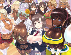 alexis_(rebis) ass_cleavage big_breasts bikini_top bimbo blonde_hair blush butt_crack cheerleader cheerleader_uniform cleavage crowd curvy dark-skinned_female dark_hair dark_skin gyaru huge_breasts maaya_(rebis) midriff mina_(rebis) miniskirt multiple_girls original original_characters pale-skinned_female pale_skin pregnant rebis school_uniform schoolgirl seina_(rebis) sera_(rebis) take_your_pick tan_skin tisha_(rebis) rating:Questionable score:431 user:Yuron