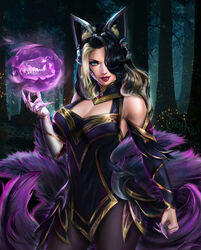 1girls 9_tails ahri alternate_costume alternate_eye_color alternate_hair_color alternate_hairstyle animal_ear_fluff animal_ears animal_girl animal_humanoid big_breasts black_hair blonde_hair breasts child_bearing_hips claws clothing coven_ahri curvaceous curves curvy curvy_body curvy_female curvy_figure curvy_hips detailed_background eclipse_series evil_grin evil_smile facial_markings female female_only fl1cs fluffy fluffy_ears fluffy_tail fluffy_tails forest fox fox_ears fox_girl fox_humanoid fox_tail fox_tails fully_clothed fur furry_ears furry_tail glistening glistening_body glistening_breasts glistening_hair glistening_skin grin hair_over_one_eye hips hourglass_figure humanoid inner_ear_fluff kemonomimi kitsune large_breasts league_of_legends light-skinned_female light_skin lips lipstick long_hair looking_at_viewer multi_tail multicolored_hair multiple_tails night nine_tailed_fox orb pale-skinned_female riot_games seduction seductive seductive_eyes seductive_look seductive_smile sharp_claws skull smile smiling smiling_at_viewer solo solo_female tail thighs vastaya video_games wide_hips rating:Explicit score:72 user:LewdVesani