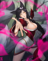 9_tails ahri animal_ear_fluff animal_ears animal_girl animal_humanoid big_breasts black_hair braid braided_hair breasts busty charm charmed child_bearing_hips cleavage clothing curves curvy curvy_body curvy_female curvy_figure curvy_hips elegant eyelashes eyeliner eyeshadow facial_markings female female_only fluffy fluffy_ears fluffy_tail fluffy_tails forest fox fox_ears fox_girl fox_humanoid fox_tail fox_tails fur furry_ears furry_tail glistening glistening_body glistening_breasts glistening_hair glistening_skin heart hips hourglass_figure humanoid inner_ear_fluff kemonomimi kitsune league_of_legends light-skinned_female light_skin long_hair looking_at_viewer magic multi_tail multiple_tails nature nine_tailed_fox pale-skinned_female pheromones riot_games solo_female ta-bam tail thighs vastaya video_games wide_hips yellow_eyes rating:Questionable score:58 user:LewdVesani