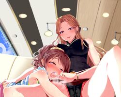 2girls blush clothed finger finger_in_mouth idolmaster idolmaster_cinderella_girls licking_fingers looking_down monobe monobe_yuri nail_polish saliva shiina_noriko steamy_breath tongue_out yuri zaizen_tokiko rating:Explicit score:241 user:HeikSah