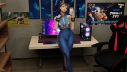 1girls 3d blender blender_(software) bows bracelet capcom cellphone chun-li chun-li_(fortnite) computer female female_only fortnite fully_clothed hairbow high_resolution red_lj ryu_(street_fighter) selfie setup solo street_fighter rating:Explicit score:78 user:LJ-RED