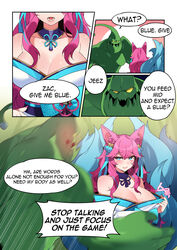 1boy 1girl1boy 1girls 9_tails ahri alternate_costume alternate_eye_color alternate_hair_color alternate_hairstyle animal_ear_fluff animal_ears animal_girl animal_humanoid bangs bechu bell big_breasts blue_eyes breasts busty choker cleavage clothing color colored comic english_text eyelashes eyeliner eyeshadow facial_markings female fluffy fluffy_ears fluffy_tail fluffy_tails fox fox_ears fox_girl fox_humanoid fox_tail fox_tails fur furry_ears furry_tail glistening glistening_body glistening_breasts glistening_hair glistening_skin hair_ornament hair_ribbon hourglass_figure huge_breasts humanoid inner_ear_fluff japanese_clothes kemonomimi kimono kitsune kitsunemimi league_of_legends light-skined_female light_skin long_hair male manga multi_tail multiple_tails nine_tailed_fox pale-skinned_female pale_skin pink_hair riot_games robe speech_bubble spirit_blossom_ahri spirit_blossom_series tail text thigh_highs translated uncensored vastaya video_games zac rating:Explicit score:85 user:LewdVesani