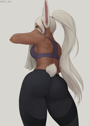 1girls animal_ears ass black_leggings cowboy_shot crop_top dark-skinned_female dark_skin dat_ass female female_only from_behind fully_clothed grey_background highres holding holding_towel huge_ass kris_null leggings long_hair miruko muscular muscular_female my_hero_academia ponytail purple_shirt rabbit_ears rabbit_girl rabbit_tail red_eyes rumi_usagiyama shirt sidelocks simple_background solo sports_bra sportswear tail thick_thighs thighs tight_clothing towel twitter_username white_hair workout_clothes yoga_pants rating:Safe score:245 user:Errinel