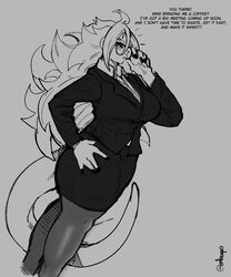 android_21 business_suit business_woman dragon_ball dragon_ball_fighterz embo glasses long_hair majin_android_21 monochrome solo tagme tail text rating:Questionable score:85 user:Potatoman25