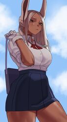 1girls 2022 breasts brown_skin bunny_ears bunny_tail dark-skinned_female dark_skin female fully_clothed gud0c long_hair looking_at_viewer miruko my_hero_academia red_eyes rumi_usagiyama school_uniform schoolgirl simple_background skirt slim_waist solo thick_thighs thighs white_hair white_shirt wide_hips rating:Safe score:242 user:Hizizi