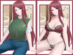 1girls aslindsamure belly_button big_breasts bra busty cleavage clothed clothing female female_focus female_only fully_clothed g-string hairclip highres jeans konohagakure_symbol large_breasts light-skinned_female light_skin lingerie lips lipstick long_hair looking_at_viewer naruto naruto_(series) naruto_shippuden pale-skinned_female pale_skin panties parted_lips pink_lips pink_lipstick pinup pose posing red_bra red_hair red_hair red_lingerie red_panties red_thong shounen_jump sitting smile smiling solo solo_female solo_focus t-shirt teeth thighs thong uzumaki_kushina very_long_hair voluptuous wide_hips rating:Questionable score:119 user:419941