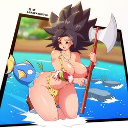 1girls ass barbarian big_ass black_eyes black_hair blush breasts caulifla cavewoman dragon_ball dragon_ball_super dragon_ball_z female female_only hi_res large_breasts leopard_print lunaexhabbitix shounen_jump solo thick_thighs thighs weapon wide_hips rating:Explicit score:200 user:WatchTheLanguage