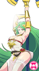 1girls absurdly_long_hair alluring arm_bracelets arms_up arms_up_pose belt breasts choker cleavage curvy dancing deity female female_focus goddess gold_jewelry green_eyes green_hair hips kid_icarus kid_icarus_uprising looking_at_viewer medium_breasts nintendo palutena pendant pole_between_ass schpicy seductive_look shaking_hips staff strapless_dress teasing thigh_gap thighhighs tiara white_dress rating:Questionable score:130 user:Cherub21