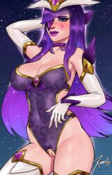 1girls blue_eyes breasts cosmic_hair gloves hat league_of_legends lingerie lips lipstick looking_at_viewer makeup necklace one_eye_closed purple_hair purple_lipstick star_guardian_series star_guardian_syndra stars syndra tatoos thick thick_ass thick_thighs thighhighs thighs white_body xinaelle rating:Explicit score:13 user:Ol359469