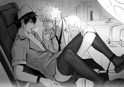 2boys alternate_costume blush breath crossdressing doctor doctors_office feiqiuxuan fingering gay gintama gintoki_sakata gynecological_chair handjob hijikata_toshiro implied_fingering looking_at_another male male_only monochrome mouth_mask nurse nurse_cap nurse_uniform open_clothes restrained stethoscope stirrups sweat thighhighs unprofessional_behavior yaoi rating:Questionable score:100 user:deleted7012