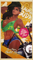 absurdres asymmetrical_hair black_hair brazilian_flag breasts brown_eyes cleavage commentary_request cornrows cutoffs dark-skinned_female dark_skin denim denim_shorts eyeshadow female ground_vehicle hair_flip highres large_breasts laura_matsuda lips long_hair makeup monorirogue motor_vehicle motorcycle no_bra official_alternate_costume photoshop_(medium) short_shorts shorts sideboob solo street_fighter street_fighter_v thick_eyebrows wavy_hair rating:Questionable score:57 user:Crcole331