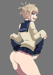 1futa ass blonde_hair bottomless breasts butt clothed clothing double_bun eye_contact full-package_futanari futa_only futanari grey_background himiko_toga human light-skinned_futanari light_skin looking_at_viewer looking_back loquillo mostly_clothed my_hero_academia penis skirt skirt_lift solo standing thick_thighs thighs yellow_eyes rating:Explicit score:92 user:Mukkypokky