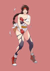 1girls art_of_fighting asian asian_female braid brown_eyes brown_hair cirenk covering covering_breasts covering_crotch embarrassed gloves headband headgear king_of_fighters partially_clothed ripped_clothing solo_focus torn_clothes yuri_sakazaki rating:Explicit score:24 user:Genjot117