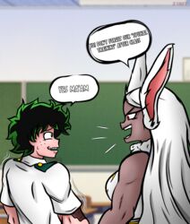 1boy 1girls 2024 absurd_res boku_no_hero_academia bunny_ears bunny_girl classroom dark-skinned_female deku dialogue female implied_sex izuku_midoriya male miruko my_hero_academia older_female rumi_usagiyama white_hair zirot rating:Questionable score:31 user:zirot