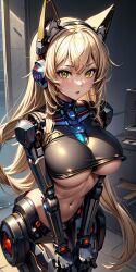  1robot_girl ai_generated android cat_ears long_hair looking_at_viewer no_bra ponceai poncedart robot_humanoid solo yellow_eyes  rating:explicit score: user:bot