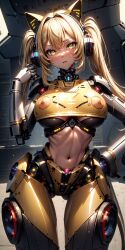  1robot_girl ai_generated android blonde_hair breasts cat_ears long_hair looking_at_viewer ponceai poncedart robot_humanoid twintails yellow_eyes  rating:explicit score: user:bot